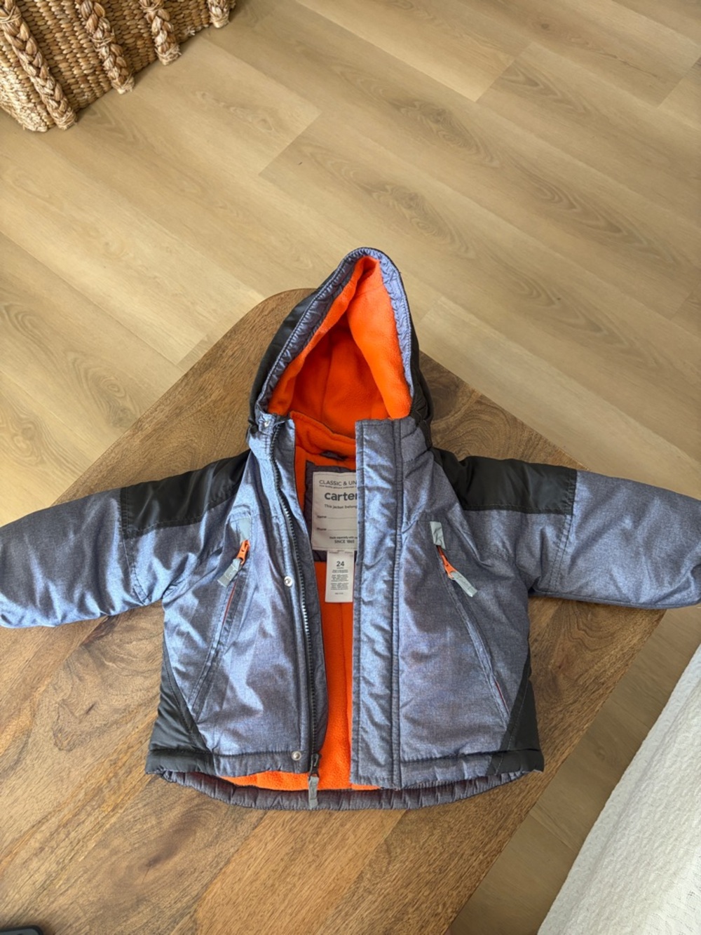 Carter's Gray Puffer Jacket and Snow Bib with Orange Lining
